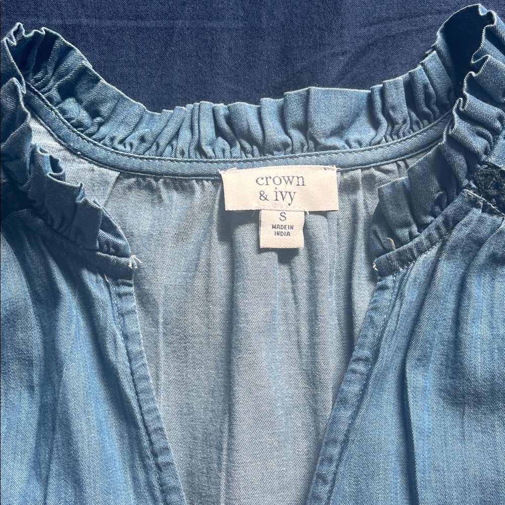 100% Cotton crown & ivy blue v neck small dress knee length natural fibers - Picture 2 of 8